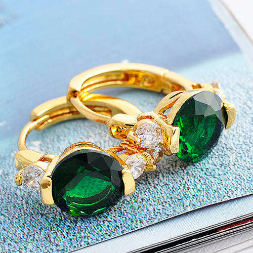 Elegant 9kt Gold Filled Emerald CZ Hoop Earrings